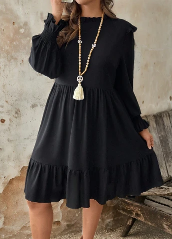Черное кэжуал платье а-силуэт SHEIN однотонное