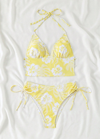 Жовтий літній купальник (ліф, трусики) топ, роздільний SHEIN