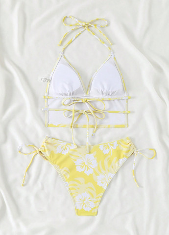 Жовтий літній купальник (ліф, трусики) топ, роздільний SHEIN