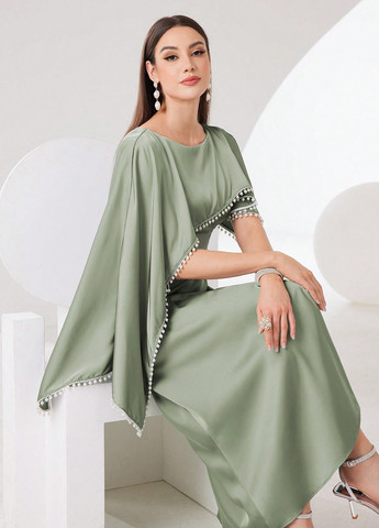 Светло-зеленое вечернее платье клеш SHEIN однотонное