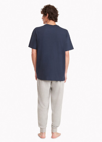 Пижама (футболка, брюки) Tommy Hilfiger футболка + брюки меланж серо-синяя домашняя трикотаж, хлопок