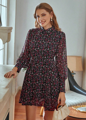 Комбінована кежуал сукня кльош SHEIN з квітковим принтом