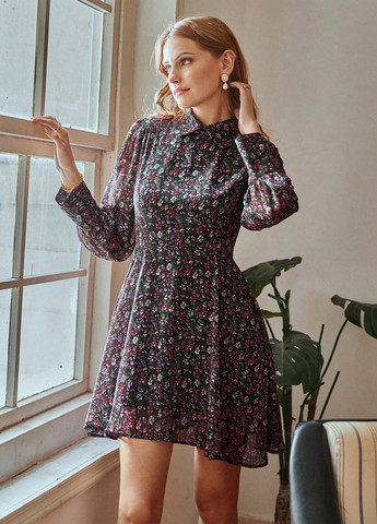 Комбінована кежуал сукня кльош SHEIN з квітковим принтом