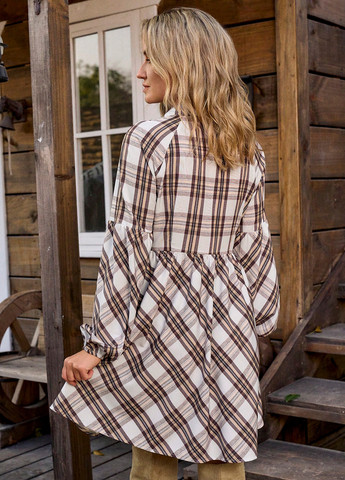 Коричневое кэжуал платье с юбкой-солнце, рубашка SHEIN в клетку