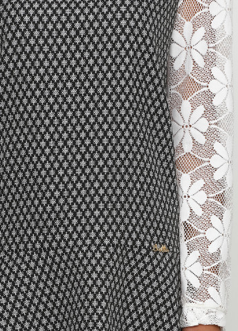 Черно-белое кэжуал платье а-силуэт Sassofono с узором пье-де-пуль «гусиная лапка»