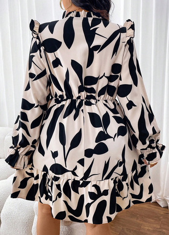 Черно-белое кэжуал платье а-силуэт SHEIN с рисунком