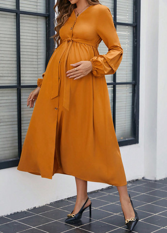 Гірчична кежуал сукня для вагітних кльош SHEIN однотонна