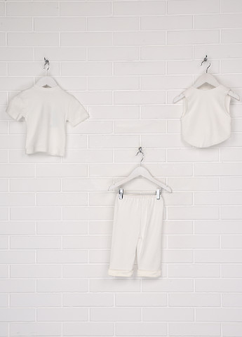 Молочний демісезонний комплект для хрещення (футболка, штани, жилет) BetiS