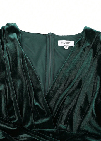 Темно-зеленое праздничный, вечернее платье годе, со шлейфом, а-силуэт, с открытой спиной SHEIN однотонное