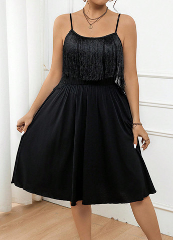 Чорна святковий сукня кльош SHEIN однотонна