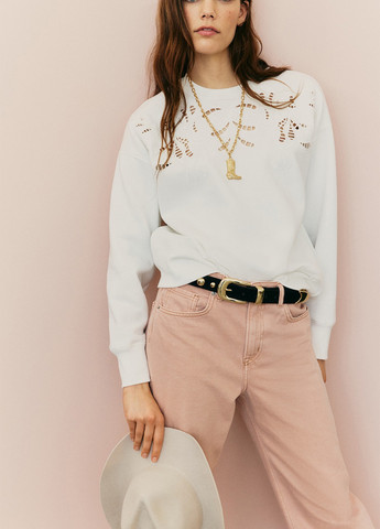 Білий світшот H&M однотонний вишивка рішельє (366778438)