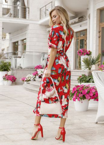 Червона повсякденний сукня жіноча футляр ISSA PLUS з квітковим принтом