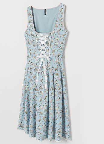Блакитна кежуал сукня кльош H&M з квітковим принтом
