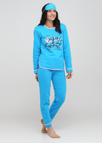 Синяя всесезон пижама (маска для сна, свитшот, брюки) свитшот + брюки Трикомир