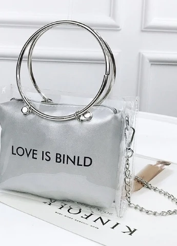 Жіноча класична прозора сумочка на ланцюжку з круглими ручками LOVE IS BINLD сіра NoName (251204192)