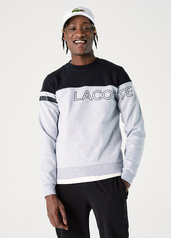 Свитшот Lacoste - Прямой крой логотип светло-серый кэжуал, спортивный хлопок - (276191805)