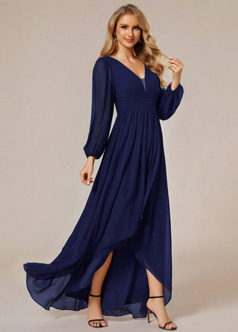 Темно-синее вечернее, кэжуал платье клеш SHEIN однотонное