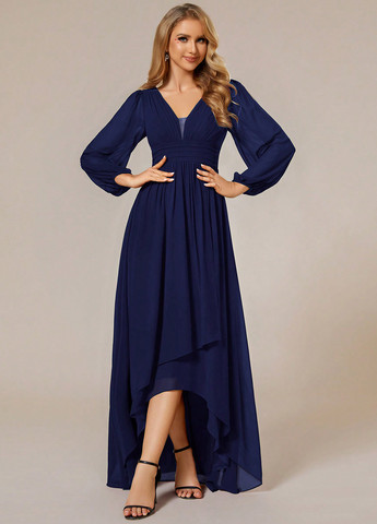 Темно-синее вечернее, кэжуал платье клеш SHEIN однотонное