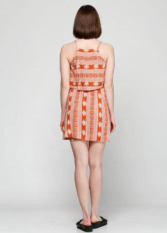 Кирпичное кэжуал платье Miami Style с орнаментом