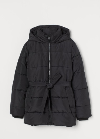 Черная зимняя утепленная куртка с капюшоном черный H&M