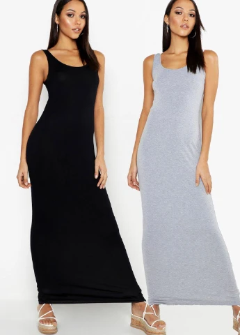 Черное кэжуал платье (2 шт.) платье-майка Boohoo однотонное