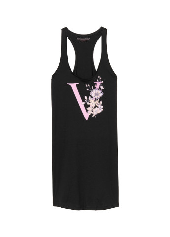 Ночная рубашка Victoria's Secret рисунок чёрная домашняя хлопок, трикотаж