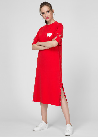 Червона кежуал сукня сукня-футболка, оверсайз Preppy сердечка
