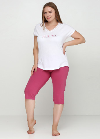 Белый демисезонный комплект (футболка, капри) Роза