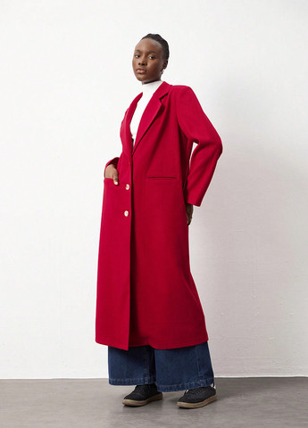 Темно-червоне демісезонне Пальто однобортне SHEIN