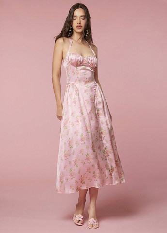 Розовое коктейльное платье клеш, с открытой спиной SHEIN с цветочным принтом