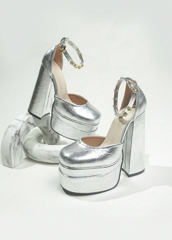 SHEIN Туфлі анкл страп срібний з штучна шкіра, китай — літо (365497662)