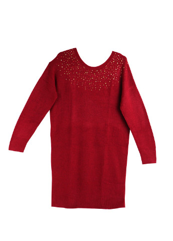 Красное кэжуал женское теплое платье - пуловер с стразами и вырезом на спине платье-свитер Esmara однотонное