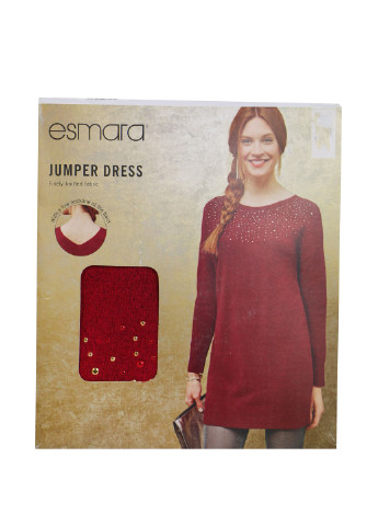Червона кежуал жіноче тепле плаття - пуловер з стразами і вирізом на спині сукня светр Esmara однотонна
