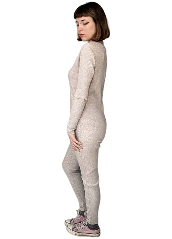 Комбінезон H&M комбінезон-брюки меланж сіро-бежевий кежуал бавовна, трикотаж