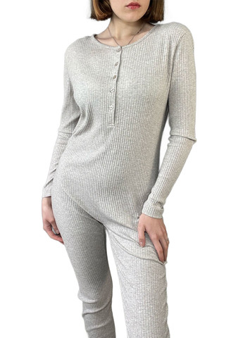 Комбінезон H&M комбінезон-брюки меланж сіро-бежевий кежуал бавовна, трикотаж