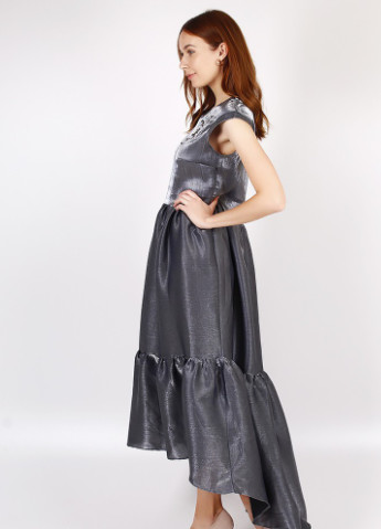 Сіра кежуал сукня жіноча 2498 темно-сіре дзвін AAA однотонна