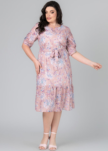 Розово-лиловое кэжуал платье а-силуэт A'll Posa с цветочным принтом
