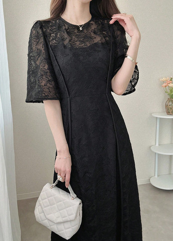 Чорна вечірня сукня годе SHEIN з квітковим принтом