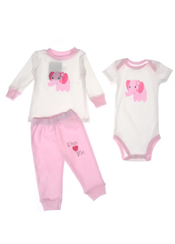 Розовый демисезонный комплект (лонгслив, боди, брюки) Baby Art