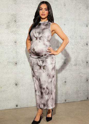 Сіра кежуал сукня для вагітних силуетна SHEIN з абстрактним візерунком