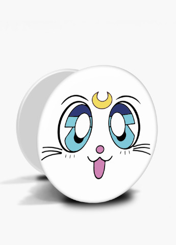 Попсокет (Popsockets) тримач для смартфону Місяць Кішка Сейлор Мун (anime Sailor Moon Cats) (8754-2921) Чорний MobiPrint (229014712)
