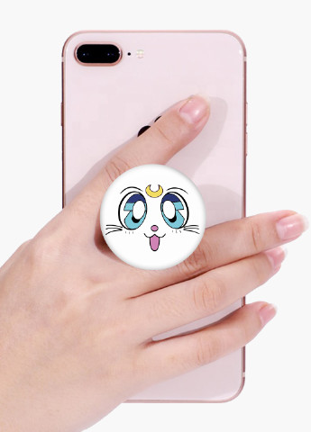 Попсокет (Popsockets) тримач для смартфону Місяць Кішка Сейлор Мун (anime Sailor Moon Cats) (8754-2921) Чорний MobiPrint (229014712)