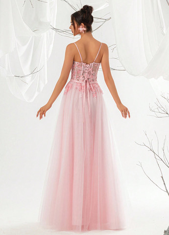 Рожева вечірня сукня з корсетом SHEIN з квітковим принтом