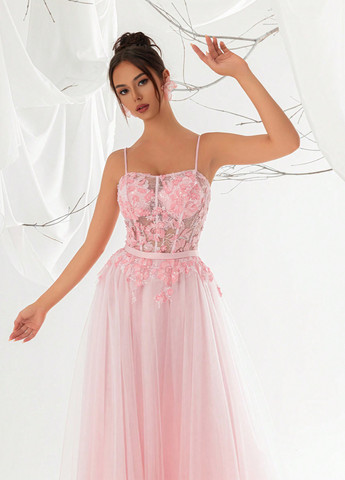 Рожева вечірня сукня з корсетом SHEIN з квітковим принтом