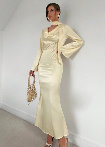 Айворі коктейльна сукня годе SHEIN однотонна