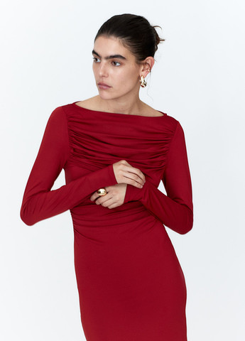 Темно-красное кэжуал платье H&M однотонное