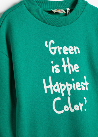 KOTON свитшот надпись бирюзовый кэжуал хлопок, трикотаж