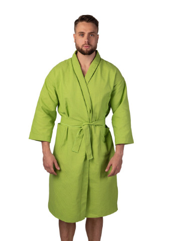 Вафельный халат Кимоно размер (46-48) М 100% хлопок оливковый (LS-1538) Luxyart (212022030)