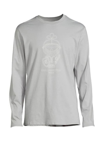 Лонгслів Karl Lagerfeld малюнок сірий кежуали бавовна, трикотаж