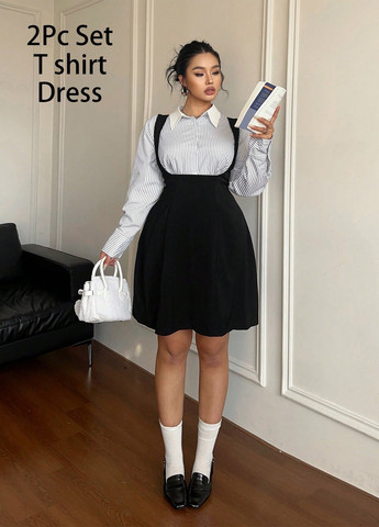 Комбинированный демисезонный комплект (блуза, сарафан) SHEIN